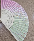 Beluga Yelpaze Bambu Kumaş Serinletici Vintage Şık Dekorasyon Pembe/Yeşil Püsküllü Japon Yelpaze 0280 - 2