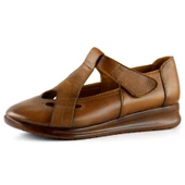 Erkan Saçmacı Frida Taba Hakiki Deri Kesik Detaylı Cırt Cırtlı Günlük Ayakkabı - 1