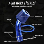 Universal Ses & Performans Arttırıcı Açık Hava Filtre Kiti Set Alüminyum Alaşımlı Krom Bigtube +6 Hp 65-75 mm Mavi - 4