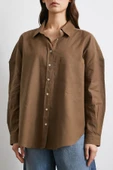 Cepli Oversize Keten Gömlek Kahve thumbnail 5