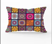 Kareli Etnik Desenli Dijital Baskılı Dikdörtgen Kırlent Kılıfı 35x55 Cm - 1