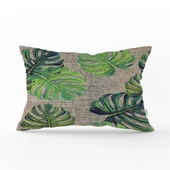 Çuval Zeminli Palmiye Yaprakları Dijital Baskılı Dikdörtgen Kırlent Kılıfı 45x65 Cm thumbnail 1