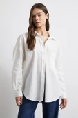 Cepli Oversize Keten Gömlek Ekru thumbnail 5