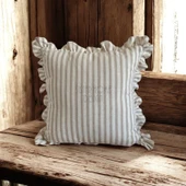 2'li Fırfırlı Çizgili Keten Kırlent Kılıfı, Sütlü Kahve Çizgili - 6