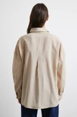 Cepli Oversize Keten Gömlek Bej thumbnail 6