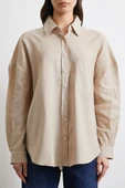 Cepli Oversize Keten Gömlek Bej thumbnail 3