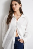 Cepli Oversize Keten Gömlek Ekru thumbnail 2