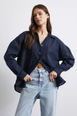 Cepli Oversize Keten Gömlek Lacivert thumbnail 1