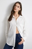 Cepli Oversize Keten Gömlek Ekru thumbnail 3