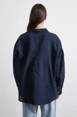 Cepli Oversize Keten Gömlek Lacivert thumbnail 6
