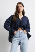 Cepli Oversize Keten Gömlek Lacivert thumbnail 2