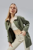 Haki Oversize Casual Midi Trençkot - 1