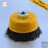 Saçaklı Çanak Fırça 100 mm Pas Kir Toz Temizleme Metal Temizlik Fırçası - 1