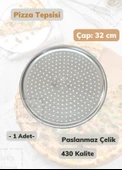 Çelik Pizza Tepsisi 32 cm Paslanmaz Çelik Tepsi - 1