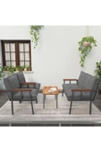 Mygusi Modern Serisi Balkon, Bahçe, Cafe - Metal Kanepe Koltuk Takımı - 2+1+1 Sehpalı - Koyu Gri - 2