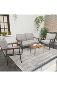 Mygusi Modern Serisi Balkon, Bahçe, Cafe - Metal Kanepe Koltuk Takımı - 2+1+1 Sehpalı - Açık Gri - 1