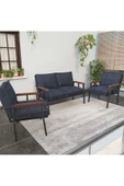 Mygusi Modern Serisi Balkon, Bahçe, Cafe - Metal Kanepe Koltuk Takımı - 2+1+1 - Lacivert - 1