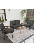 Mygusi Modern Serisi Balkon, Bahçe, Cafe - Metal Kanepe Koltuk Takımı - 2+1+1 Sehpalı - Antrasit - 1