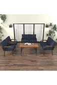 Mygusi Hayal Balkon Bahçe Cafe - Metal Kanepe Koltuk Takımı - 2 2 1 1 - 70x110 Cm Masalı - Lacivert - 1