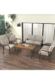 Mygusi Hayal Balkon Bahçe Cafe - Metal Kanepe Koltuk Takımı - 2 2 1 1 - 70x110 Cm Masalı - Krem - 2