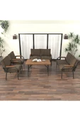 Mygusi Hayal Balkon Bahçe Cafe - Metal Kanepe Koltuk Takımı - 2 2 1 1 - 70x110 Cm Masalı - Kahverengi - 2