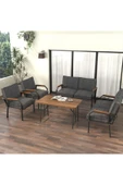 Mygusi Hayal Balkon Bahçe Cafe - Metal Kanepe Koltuk Takımı - 2 2 1 1 - 70x110 Cm Masalı - Koyu Gri - 2