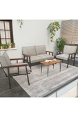 Mygusi Modern Serisi Balkon, Bahçe, Cafe - Metal Kanepe Koltuk Takımı - 2+1+1 Sehpalı - Krem - 1