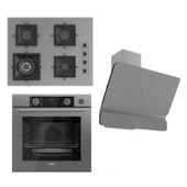 Ferre FLAMEART SC Serisi Gri Set (SC408-WFA + XE64CPR +D082 ) - 65 cm'lik Kare Döküm Izgara-WOK - 1