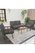 Mygusi Modern Serisi Balkon, Bahçe, Cafe - Metal Kanepe Koltuk Takımı - 2+1+1 Sehpalı - Koyu Gri - 1