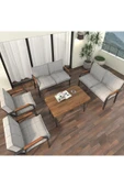 Mygusi Hayal Balkon Bahçe Cafe - Metal Kanepe Koltuk Takımı - 2 2 1 1 - 70x110 Cm Masalı - Açık Gri - 1