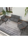 Mygusi Modern Serisi Balkon, Bahçe, Cafe - Metal Kanepe Koltuk Takımı - 2+1+1 - Koyu Gri - 3