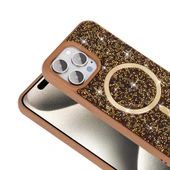 iPhone 15 Pro Kılıf Pırlanta Tasarımlı M-safe Şarj Özellikli Mozaik Silikon Kapak - 6