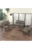Mygusi Hayal Balkon Bahçe Cafe - Metal Kanepe Koltuk Takımı - 2+2+1+1 - Cappucino - 1
