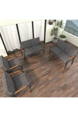 Mygusi Hayal Balkon Bahçe Cafe - Metal Kanepe Koltuk Takımı - 2+2+1+1 - Koyu Gri - 2