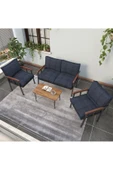 Mygusi Modern Serisi Balkon, Bahçe, Cafe - Metal Kanepe Koltuk Takımı - 2+1+1 Sehpalı - Lacivert - 3