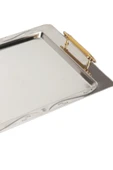 Penguen Lüks Çay Tepsisi 45x30 cm – Sarı Kulplu, Kabartma Desenli Metal, Şık ve Dayanıklı - 3