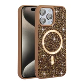 iPhone 15 Pro Kılıf Pırlanta Tasarımlı M-safe Şarj Özellikli Mozaik Silikon Kapak - 3