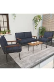Mygusi Modern Serisi Balkon, Bahçe, Cafe - Metal Kanepe Koltuk Takımı - 2+1+1 Sehpalı - Lacivert - 1