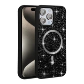 iPhone 15 Pro Kılıf Pırlanta Tasarımlı M-safe Şarj Özellikli Mozaik Silikon Kapak - 2