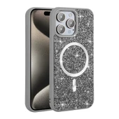 iPhone 15 Pro Kılıf Pırlanta Tasarımlı M-safe Şarj Özellikli Mozaik Silikon Kapak - 4