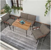 Mygusi Modern Serisi Balkon, Bahçe, Cafe - Metal Kanepe Koltuk Takımı - 2+1+1 60x90cm Masalı - Cappucino thumbnail 3