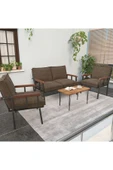 Mygusi Modern Serisi Balkon, Bahçe, Cafe - Metal Kanepe Koltuk Takımı - 2+1+1 Sehpalı - Kahverengi - 1