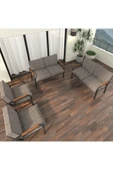 Mygusi Hayal Balkon Bahçe Cafe - Metal Kanepe Koltuk Takımı - 2+2+1+1 - Cappucino - 3
