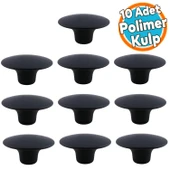 Mantar Kulp Düğme 10 ADET Mobilya Dolabı Çekmece Mutfak Dolap Kulpu Kulbu Plastik Siyah thumbnail 1