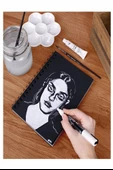 Telli Siyah Defter A5 40 Yaprak Eskiz Fotoğraf Albümü Simli Neon Kalem Simli Bant Sarı Beyaz Kurşun Jel Kalem Kalemtraş - 6
