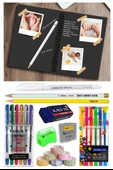 Telli Siyah Defter A5 40 Yaprak Eskiz Fotoğraf Albümü Simli Neon Kalem Simli Bant Sarı Beyaz Kurşun Jel Kalem Kalemtraş - 1