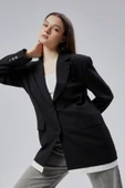 Siyah Oversize Uzun Blazer Ceket - 1