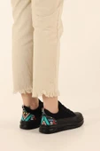 Albishoes Kadın Yüksek Taban Desenli Hafif Rahat Keten Günlük Bağcıklı Kadın Sneaker Spor Ayakkkabı - 3