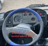 DİKİŞLİ DİREKSİYON KILIFI SİYAH / MAVİ DERİ 2006 IVECO M23 OTOBÜS (fotoğraftaki direksiyon) İÇİN thumbnail 2