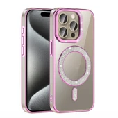 iPhone 15 Pro Kılıf Pırlanta Taş Tasarımlı M-safe Şarj Özellikli Karetta Silikon Kapak - 2